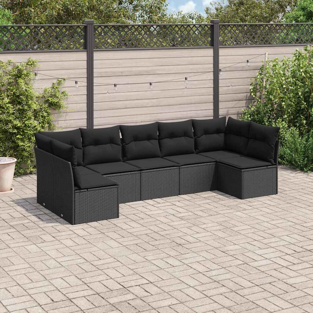 7 Pcs conjunto de sofás p/ jardim c/ almofadões vime PE preto