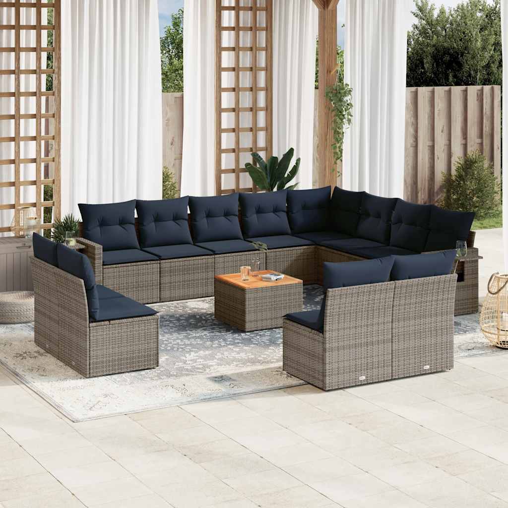 Conjunto de sofá de jardim com 13 peças e almofadas em rattan sintético cinza