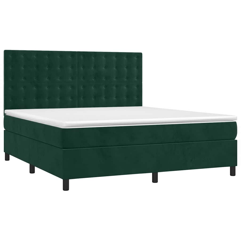Cama com molas/colchão 160x200 cm veludo verde-escuro
