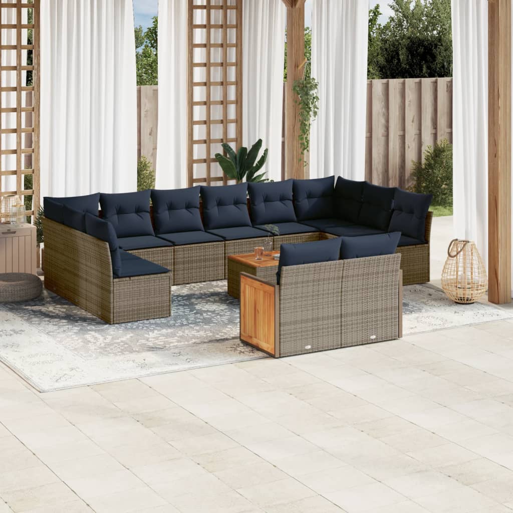 Conjunto de sofá de jardim com 12 peças e almofadas em rattan sintético cinza