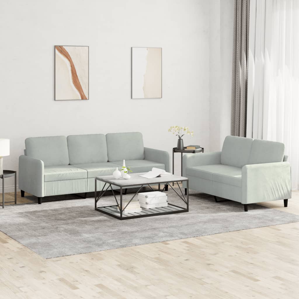 2 Pcs conjunto de sofás veludo cinzento-claro