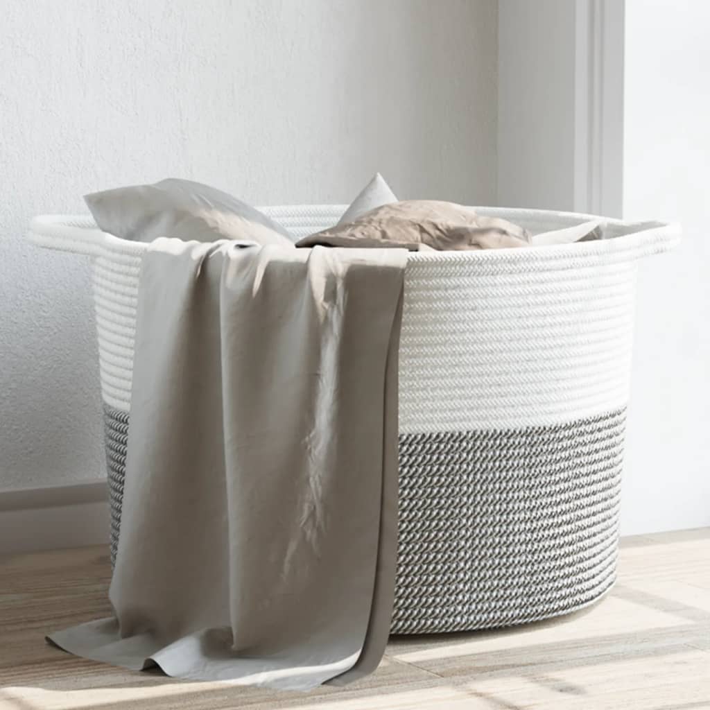 Cesto de arrumação ø55x36 cm algodão cinzento e branco