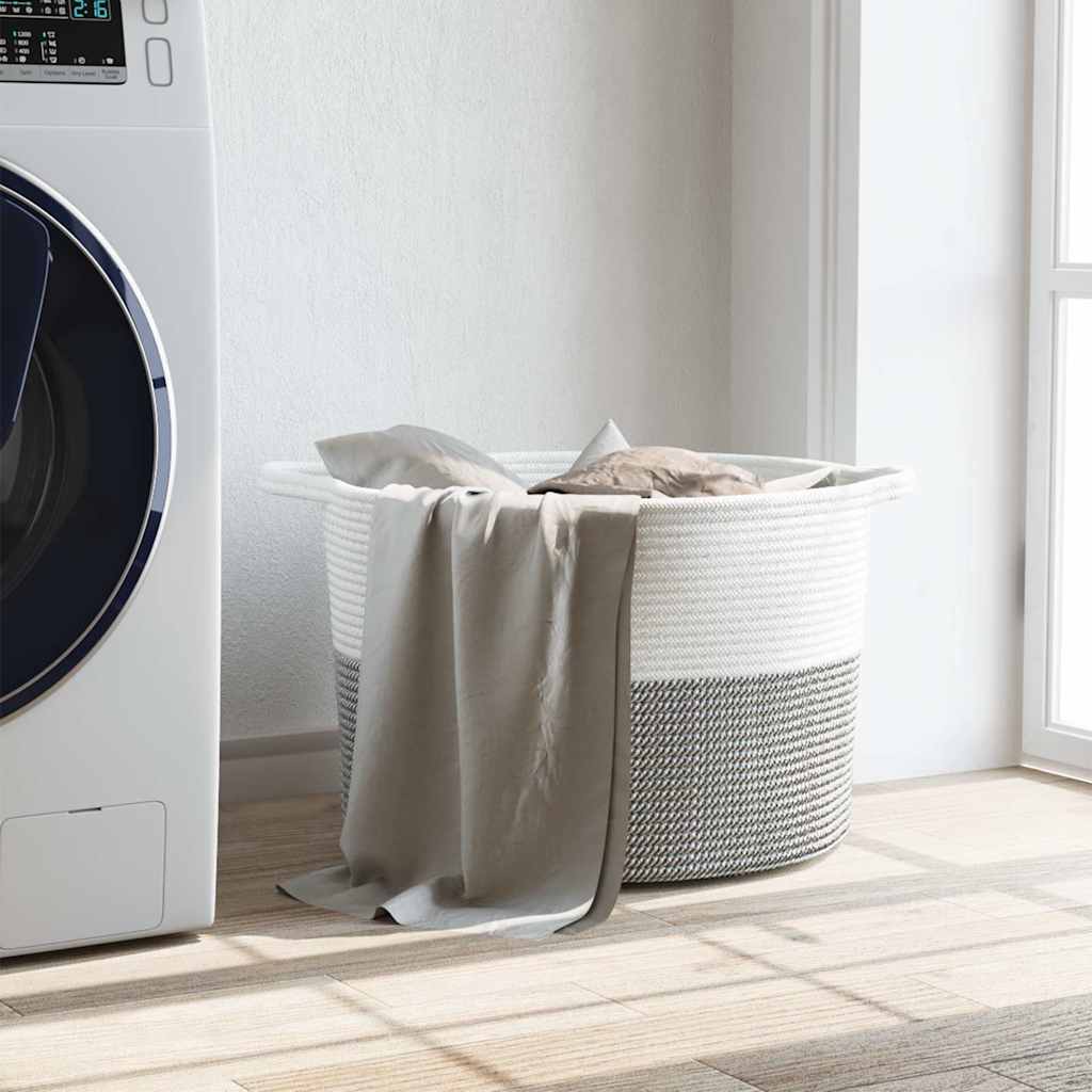 Cesto de arrumação ø55x36 cm algodão cinzento e branco