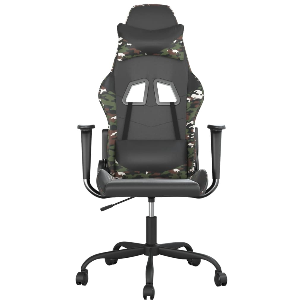 Cadeira gaming massagens couro artificial preto e camuflagem
