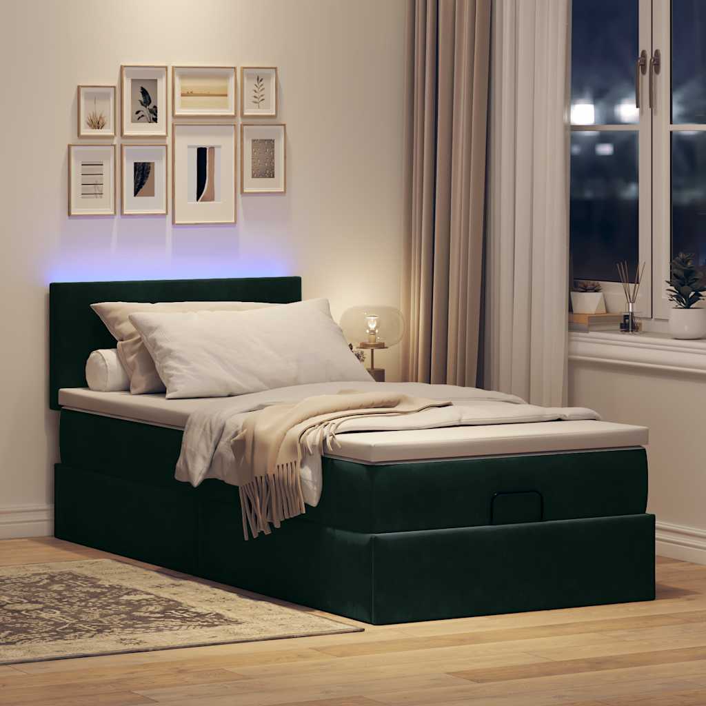 Estrutura de cama otomana com colchão verde escuro veludo