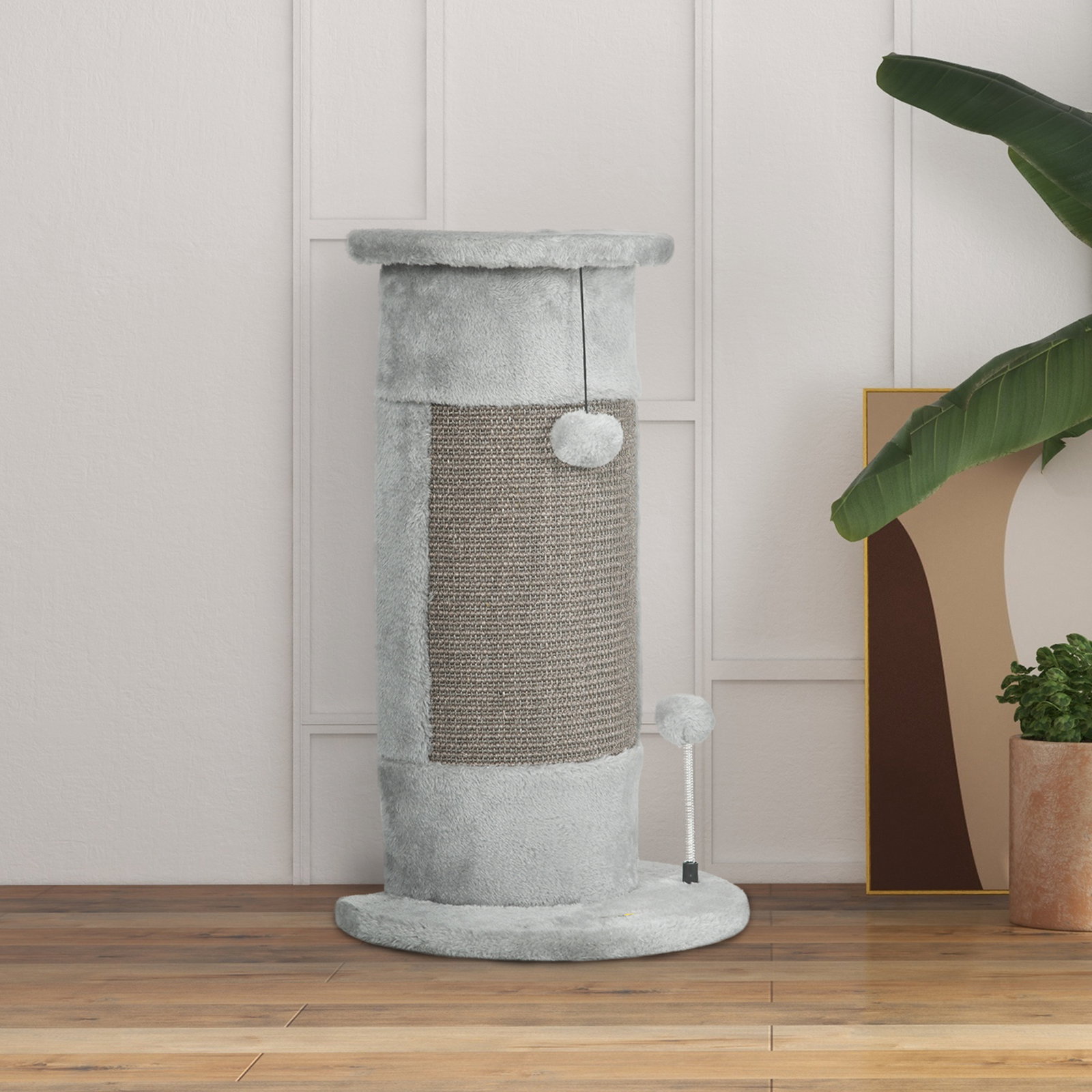 Poste de arranhar para gatos 58 cm arranhador para gatos com poste de sisal e bolas suspensas 34x25,5x58 cm cinza