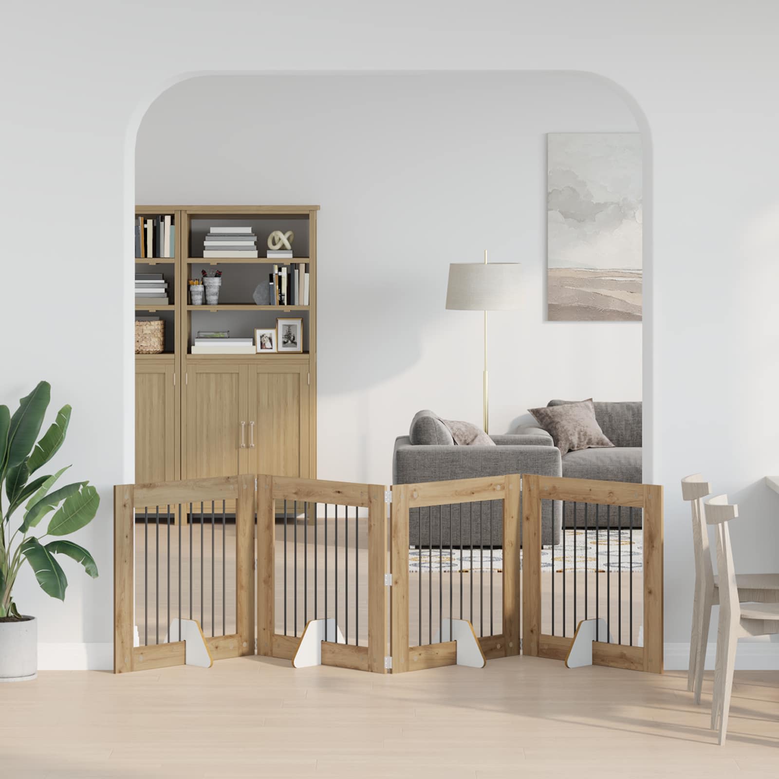 Portão dobrável para cães com suportes 4 unid. 321 cm