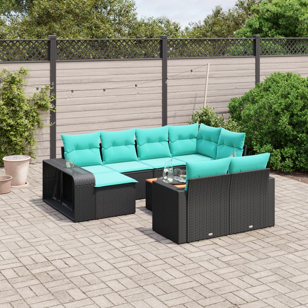 Conjunto de sofá de jardim com 11 peças e almofadas em rattan sintético preto