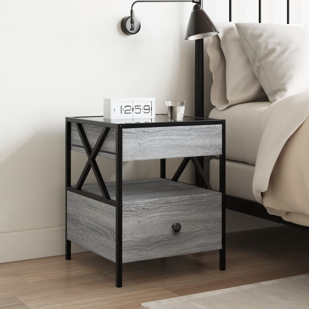 Mesa de cabeceira c/ LED infinity 40x40x51 cm cinzento sonoma