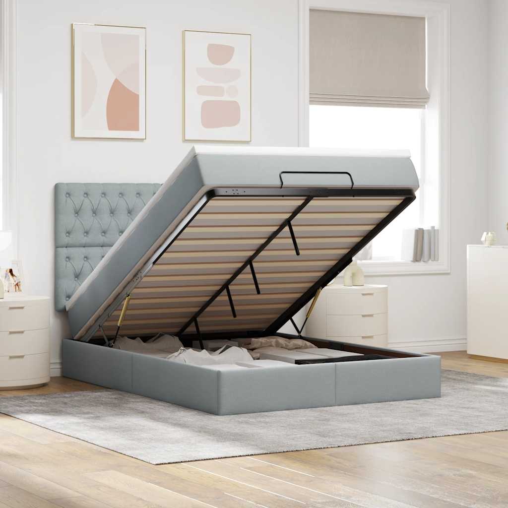 Estrutura de cama otomana com colchão 140x190 cm cinzento claro