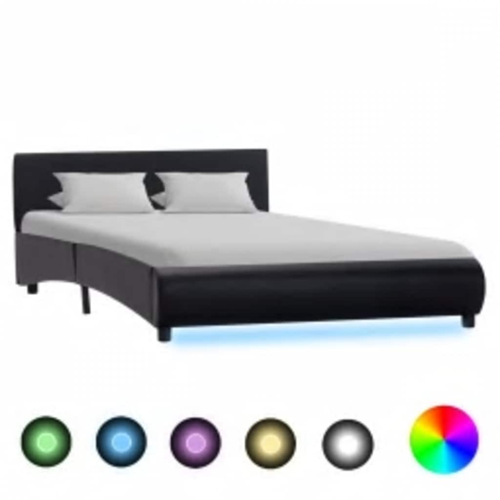 Estrutura de cama com LED 140x200 cm couro artificial preto