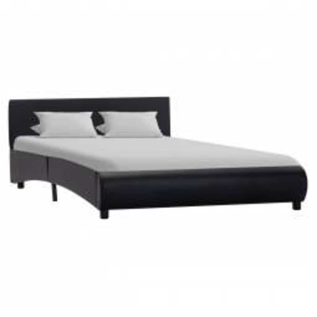 Estrutura de cama com LED 140x200 cm couro artificial preto