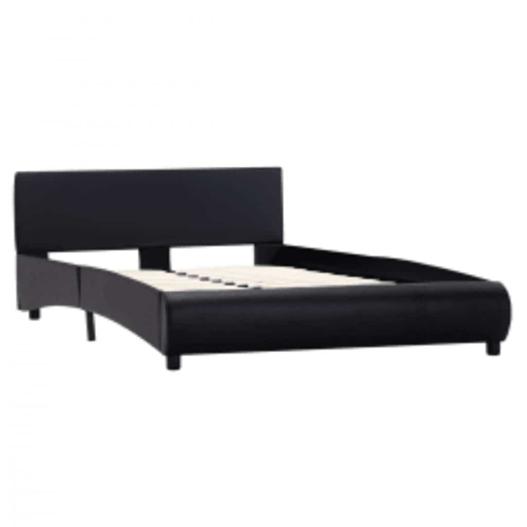 Estrutura de cama com LED 140x200 cm couro artificial preto
