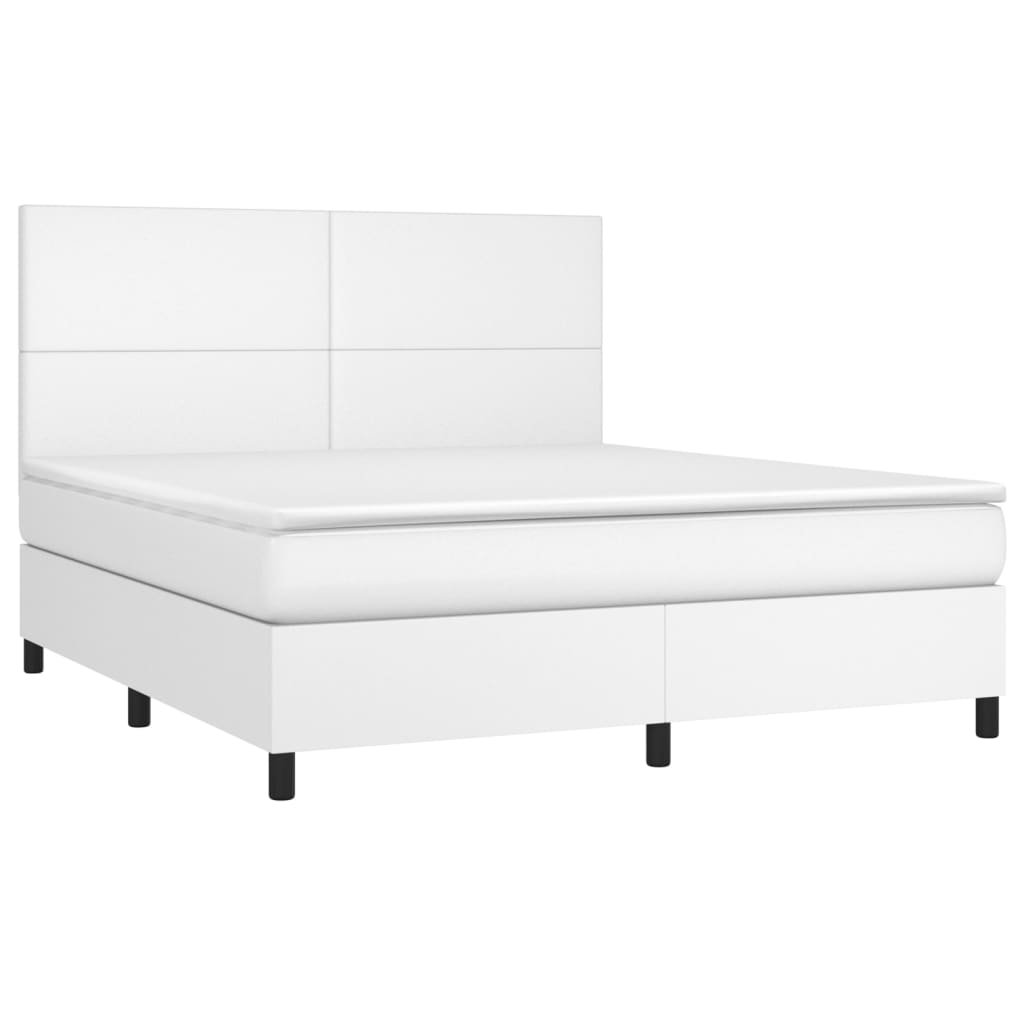 Cama box spring c/colchão/LED 180x200cm couro artificial branco