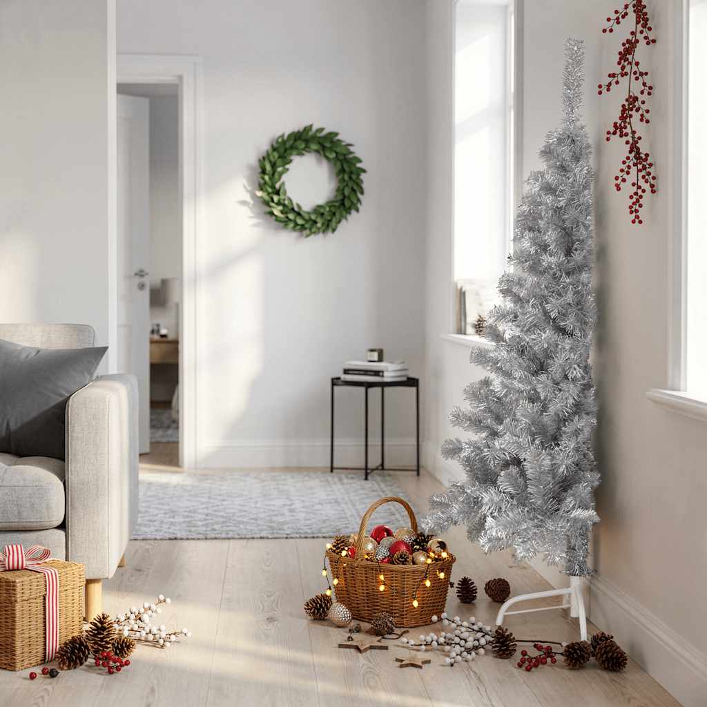 Meia árvore de natal artificial com suporte 150 cm PVC rosa