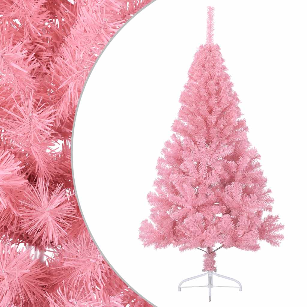 Meia árvore de natal artificial com suporte 150 cm PVC rosa