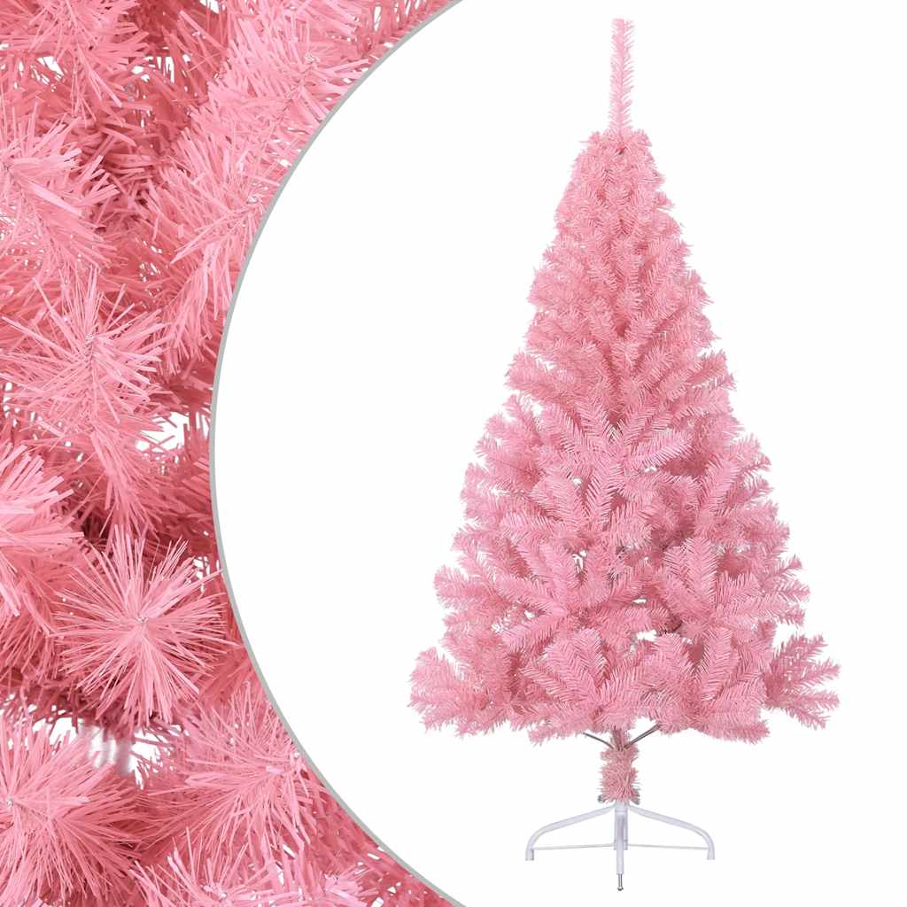 Meia árvore de natal artificial com suporte 150 cm PVC rosa