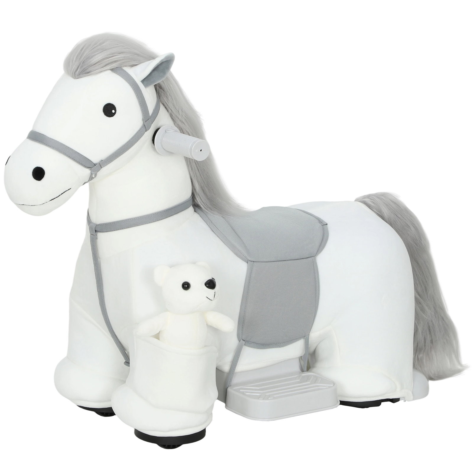 Cavalo elétrico com música bateria 6v brinquedo elétrico toque suave rodas silenciosas de pu movimento para a frente 74x34x51 cm branco