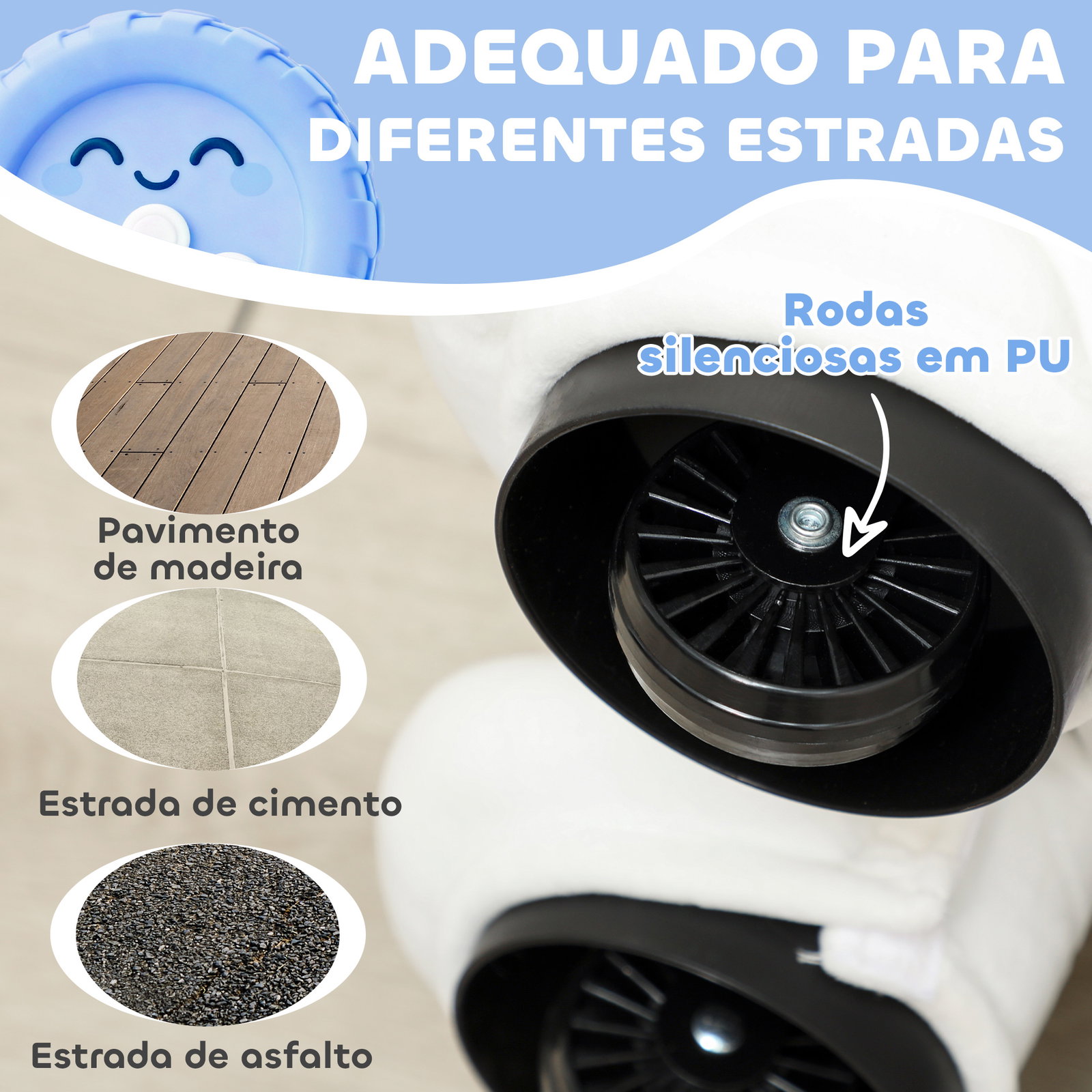 Cavalo elétrico com música bateria 6v brinquedo elétrico toque suave rodas silenciosas de pu movimento para a frente 74x34x51 cm branco