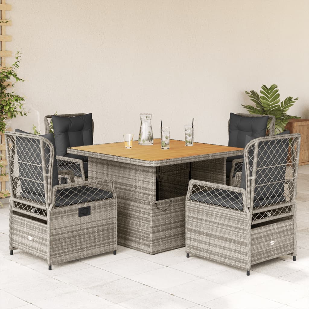 5 Pcs conjunto de jantar p/ jardim c/ almofadões vime PE cinza
