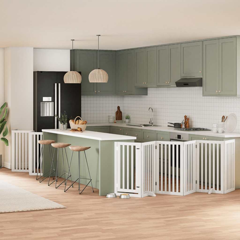 Portão p/ cães com porta dobrável 15 painéis 750cm álamo branco