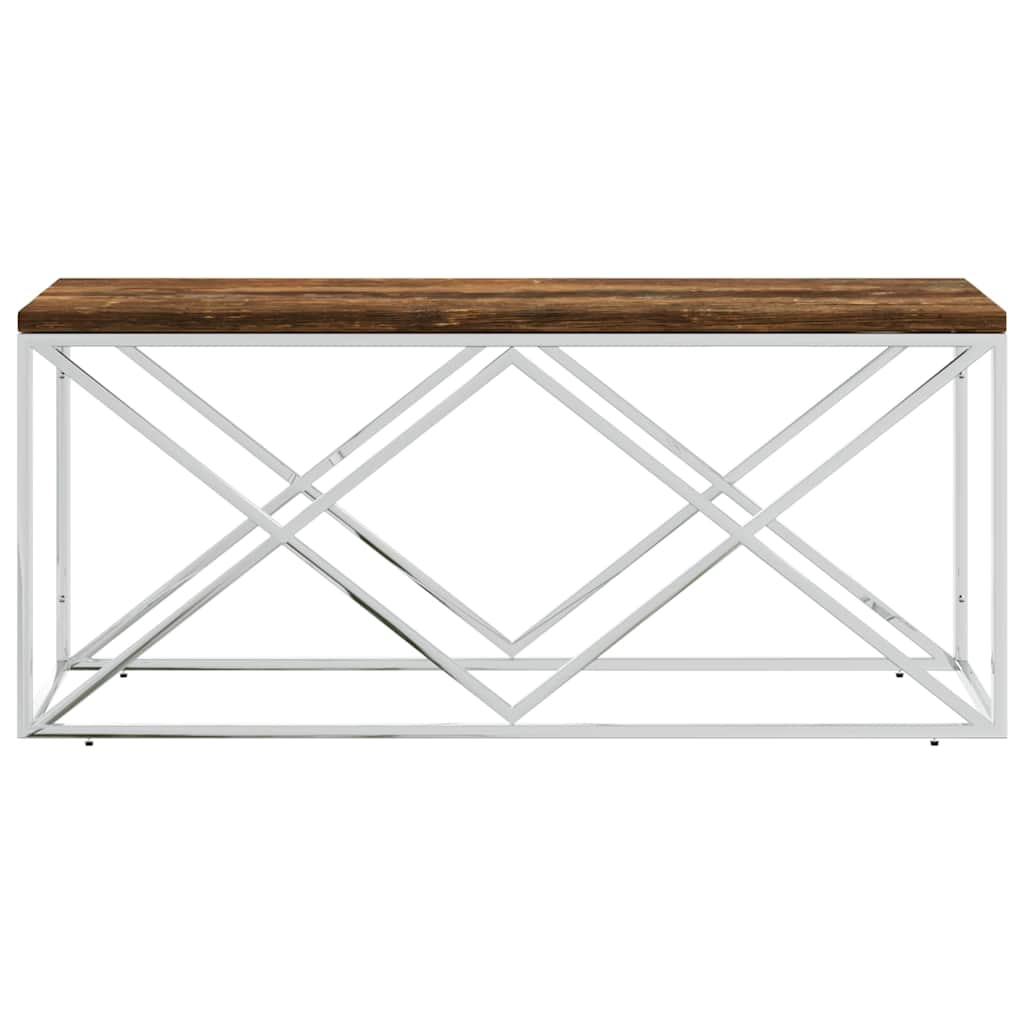 Mesa de centro aço inoxidável e madeira recuperada maciça