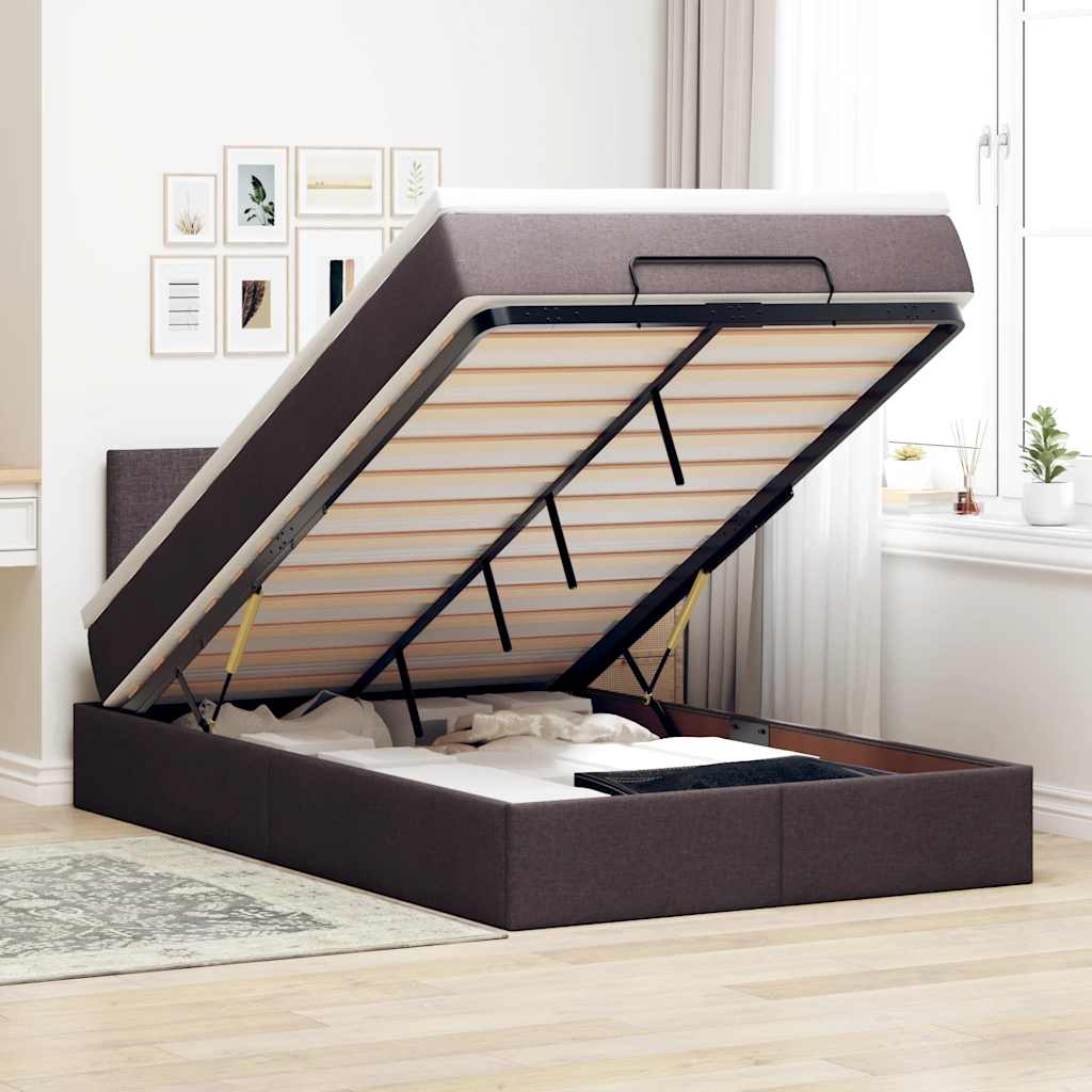 Estrutura de cama otomana com colchão 120x190cm castanho escuro