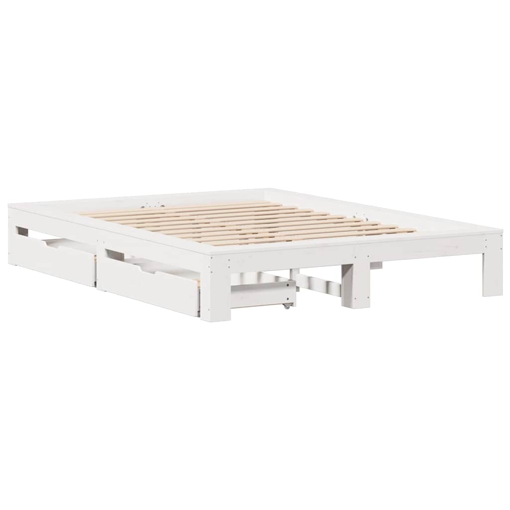 Cama sem colchão 140x200 cm madeira de pinho maciça branco
