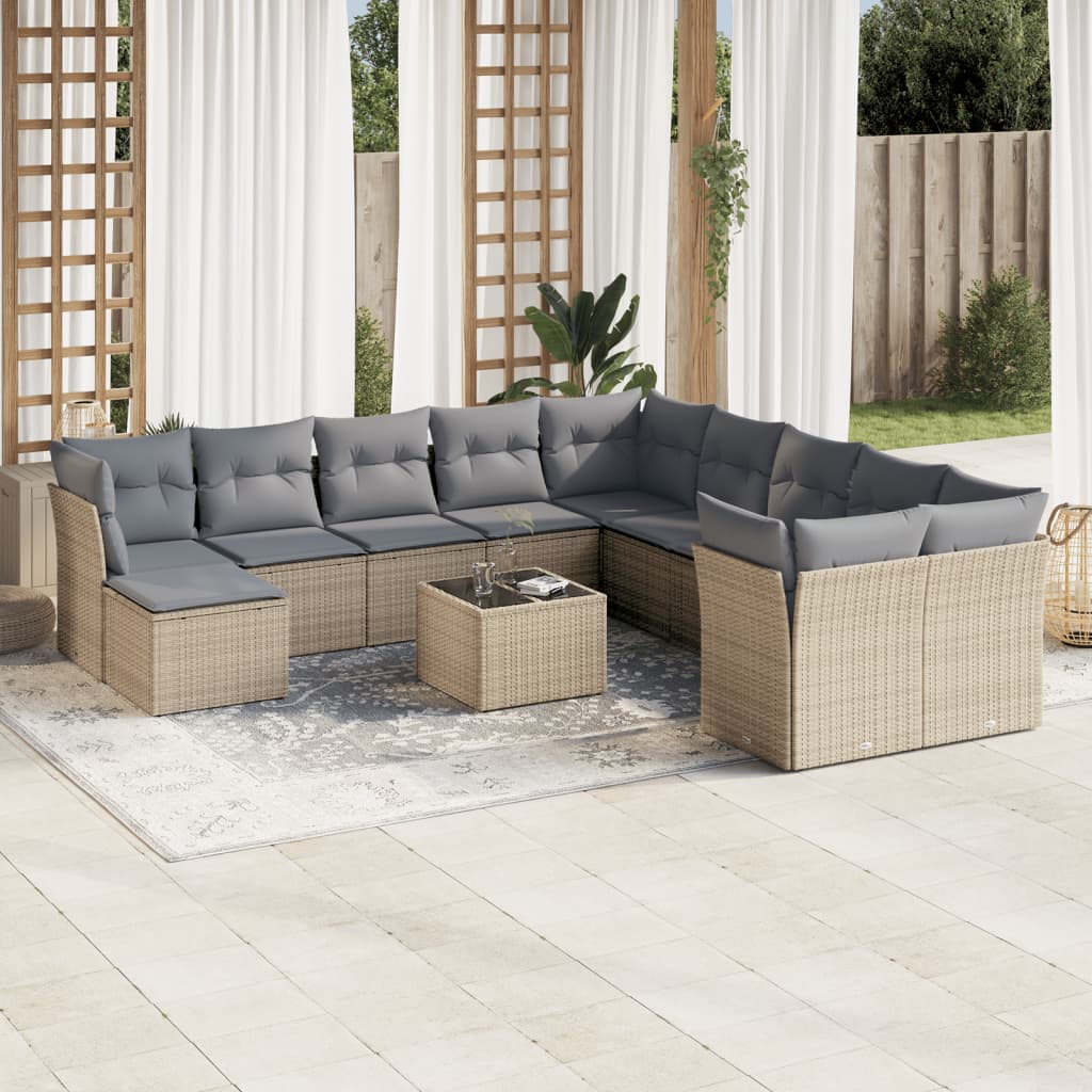 12 Pcs conjunto de sofás p/ jardim com almofadões vime PE bege