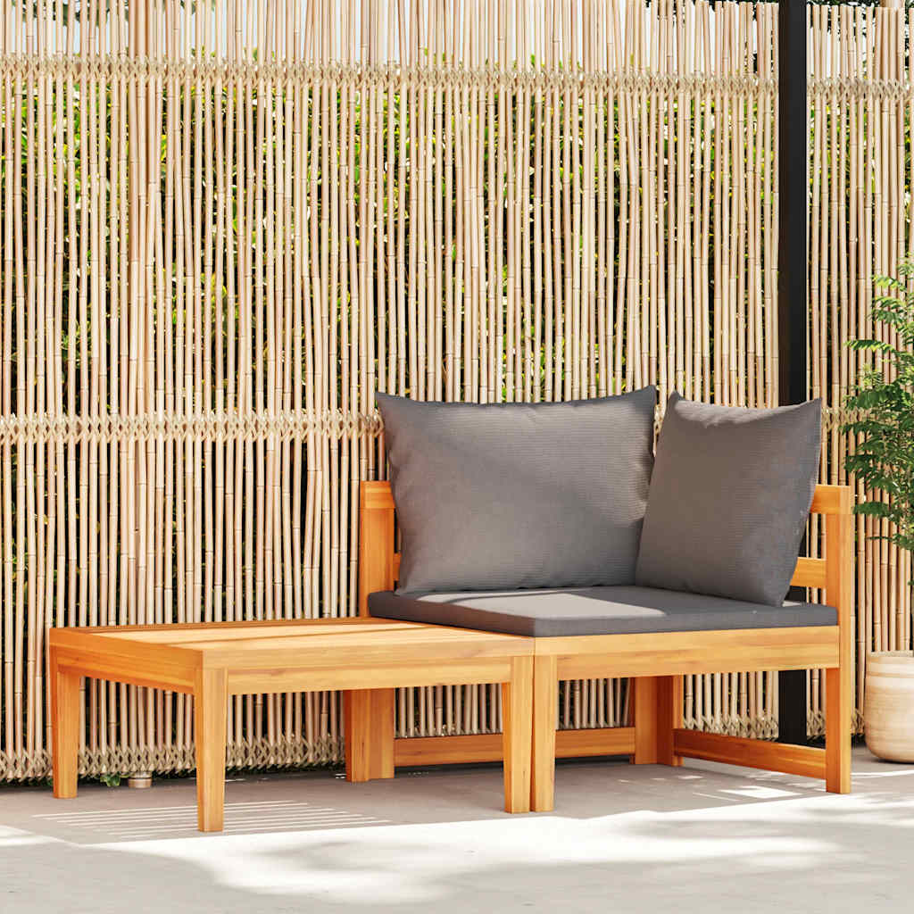 2 Pcs conj. lounge de jardim c/ almofadões cinza-escuro acácia