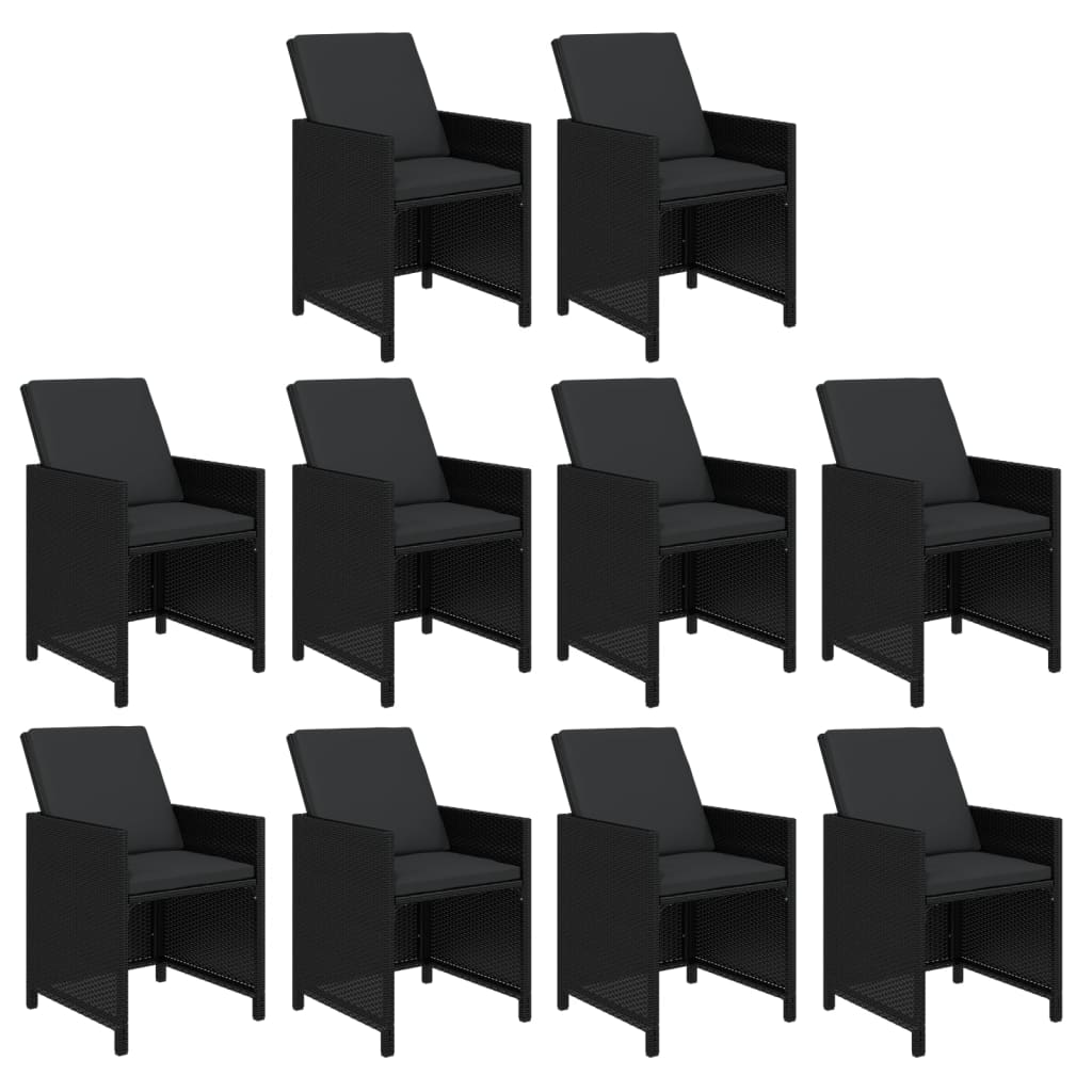 11 Pcs conjunto jantar p/ jardim c/ almofadões vime PE preto
