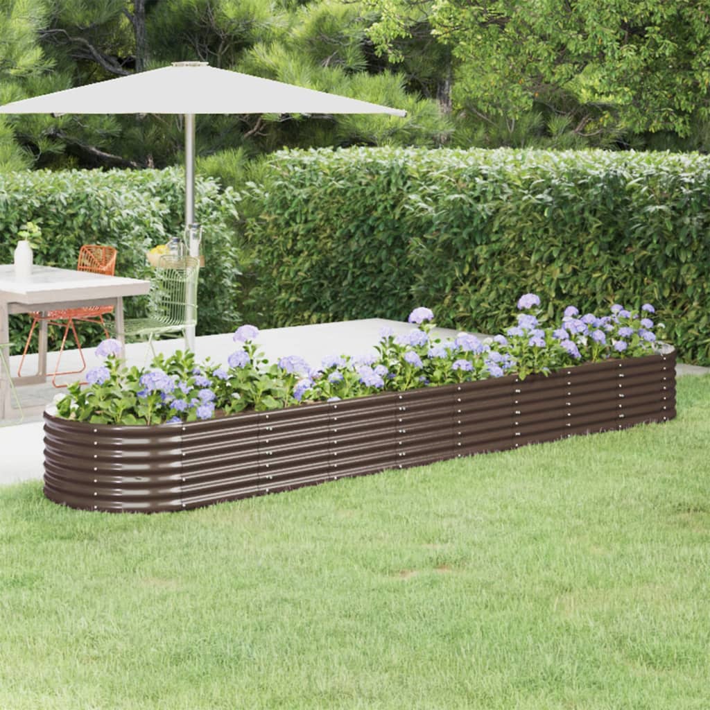 Canteiro elevado jardim 368x80x36cm aço galvanizado castanho