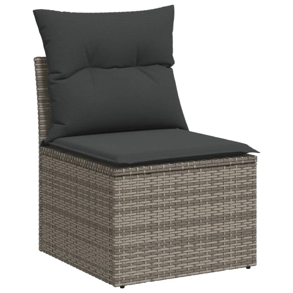 10 Pcs conjunto sofás de jardim c/ almofadões vime PE cinzento
