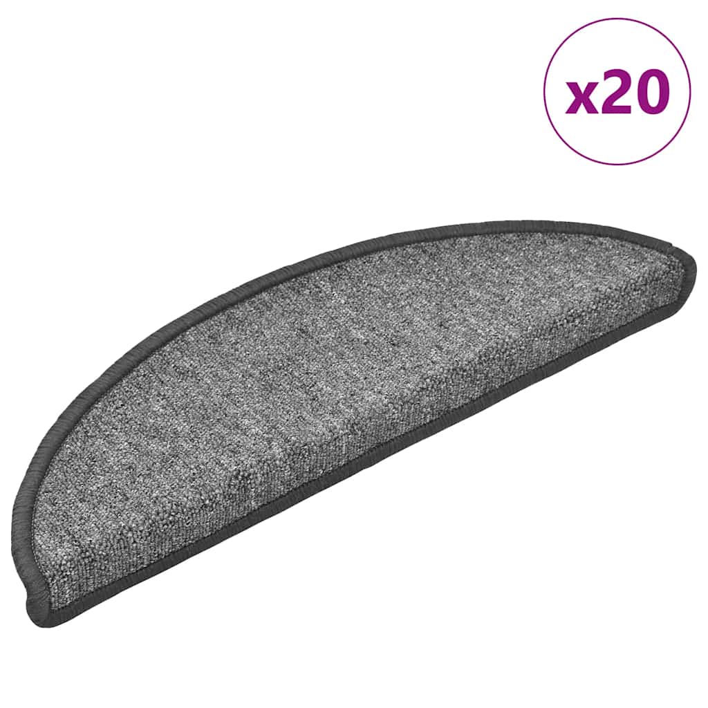 Tapetes de escada 20 peças 56x17x3 cm cinza escuro semicircular