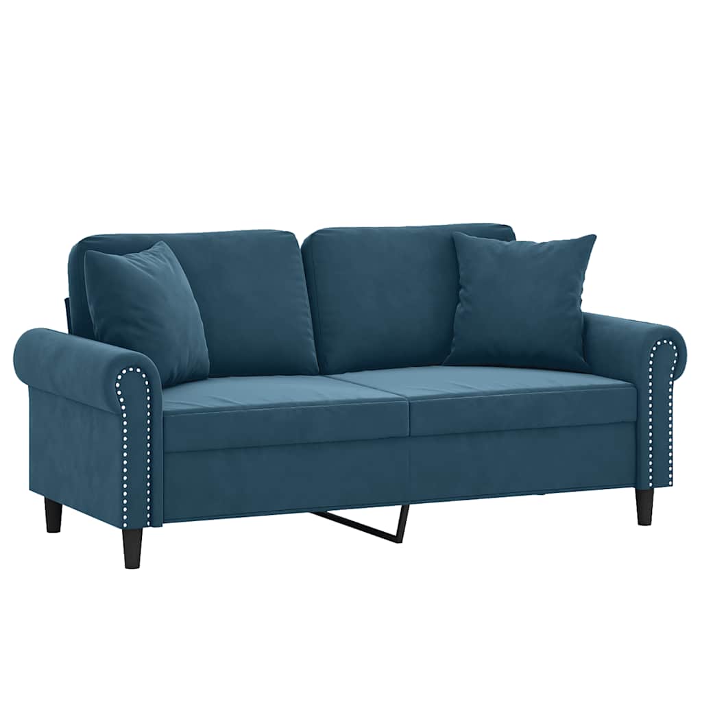 Sofá 2 lugares c/ almofadas decorativas 140 cm veludo azul