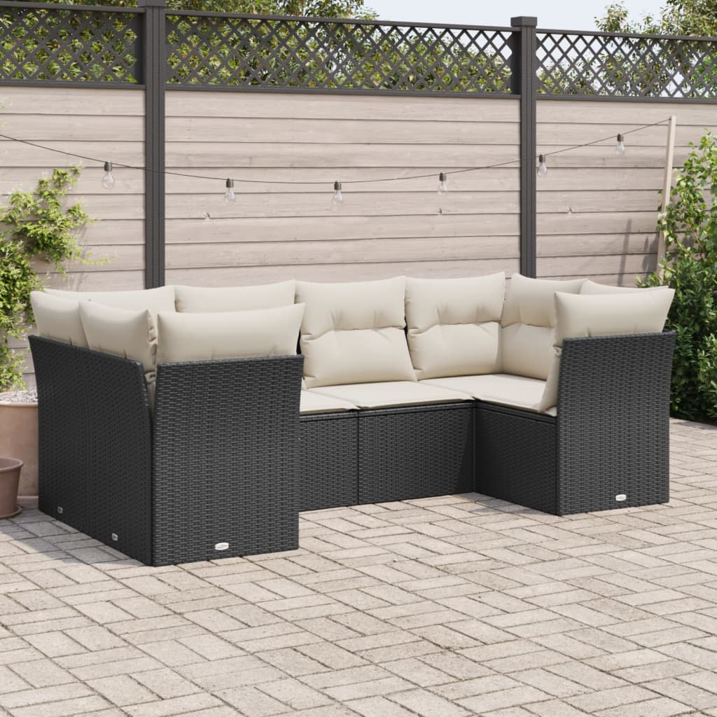 6 Pcs conjunto sofás de jardim c/ almofadões vime PE preto