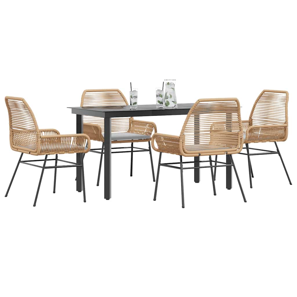 Conjunto jantar jardim 5 peças almofadas vidro vime PE castanho