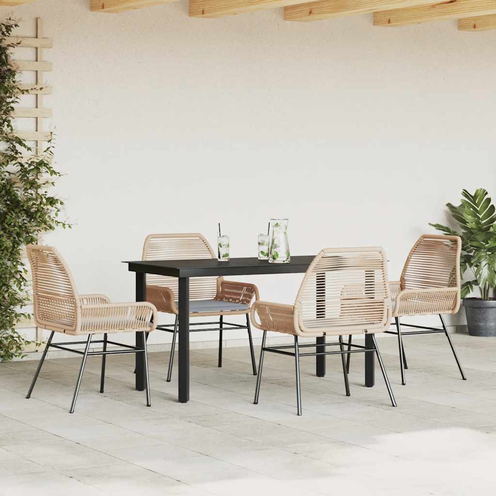 Conjunto jantar jardim 5 peças almofadas vidro vime PE castanho