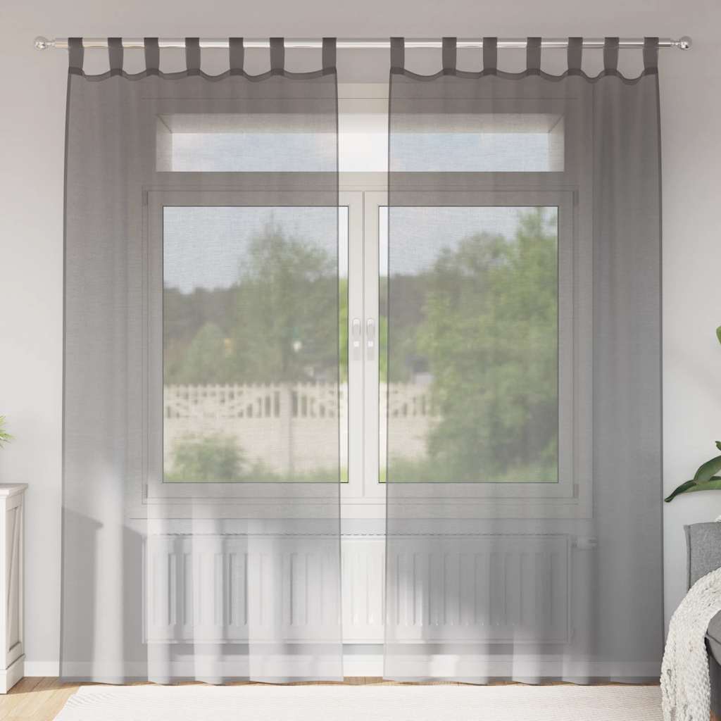 Cortinas de voile com laços 2 pcs cinzento-escuro 140x245 cm