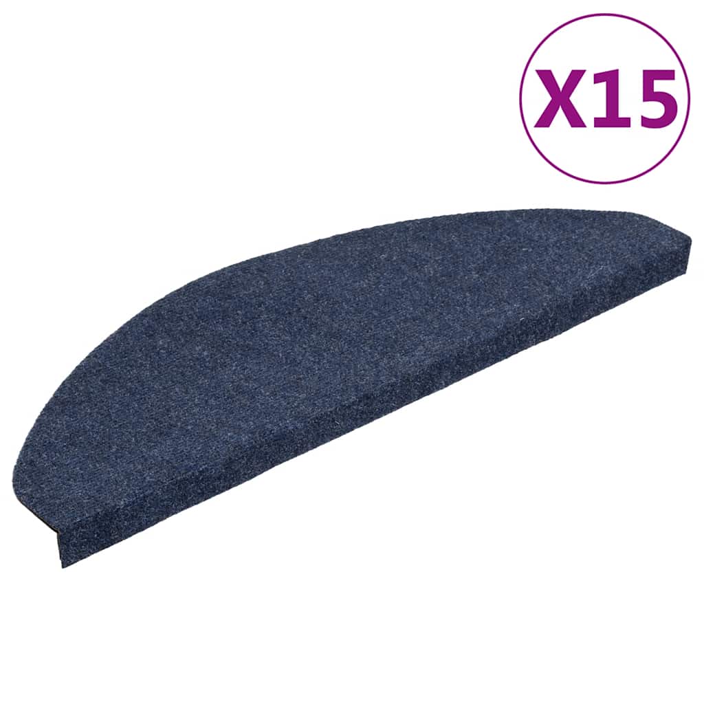 Tapetes de escada autoadesivos 15 pcs 65x22,5x3,5 cm azul
