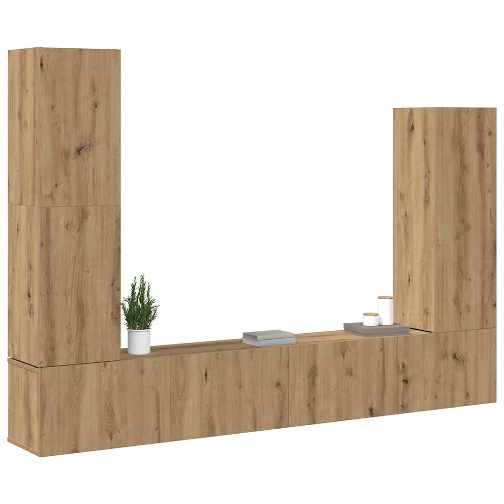 Conjunto de armário TV parede 4 pcs madeira carvalho artisiano