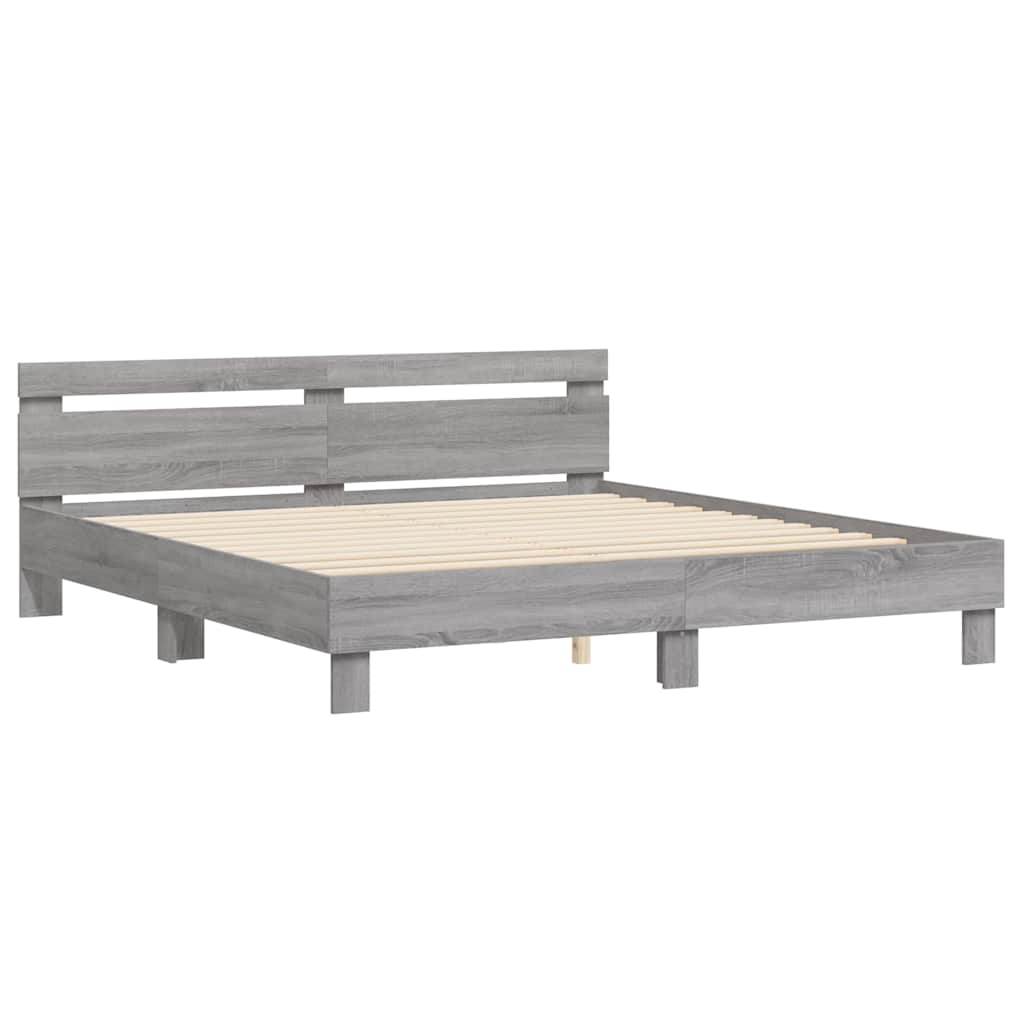 Estrutura de cama c/ cabeceira derivados madeira cinza sonoma