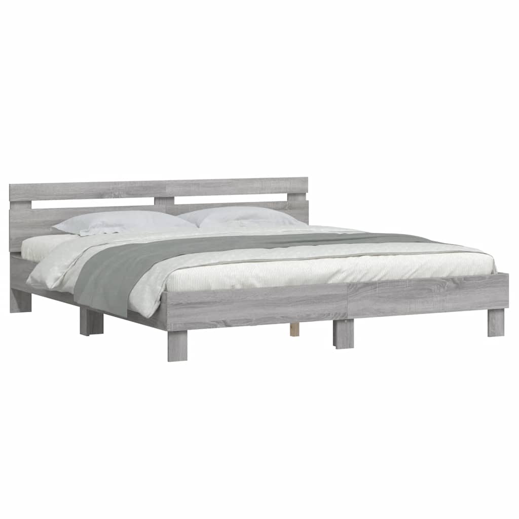 Estrutura de cama c/ cabeceira derivados madeira cinza sonoma