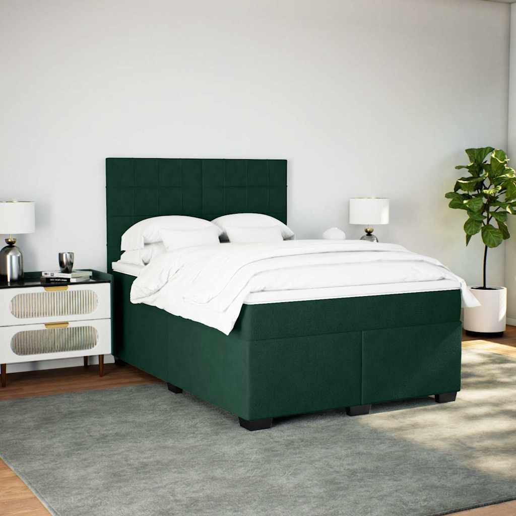 Cama com molas/colchão 140x190 cm veludo verde-escuro