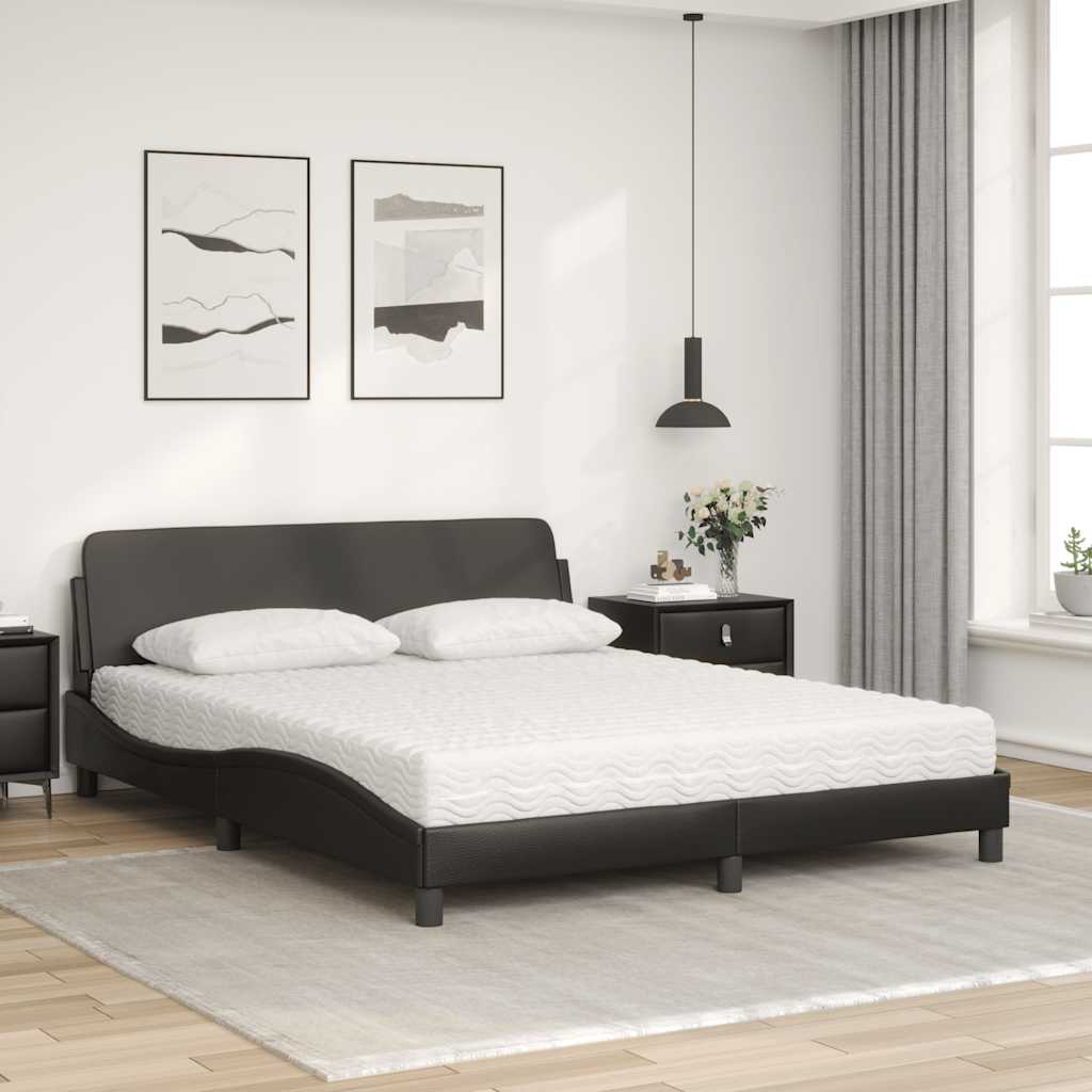 Cama com colchão dover 160x200 cm couro artificial preto