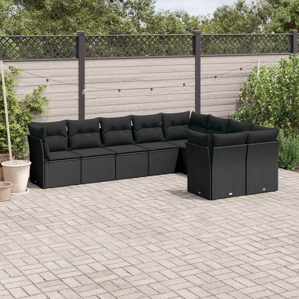 9 Pcs conjunto de sofás p/ jardim c/ almofadões vime PE preto