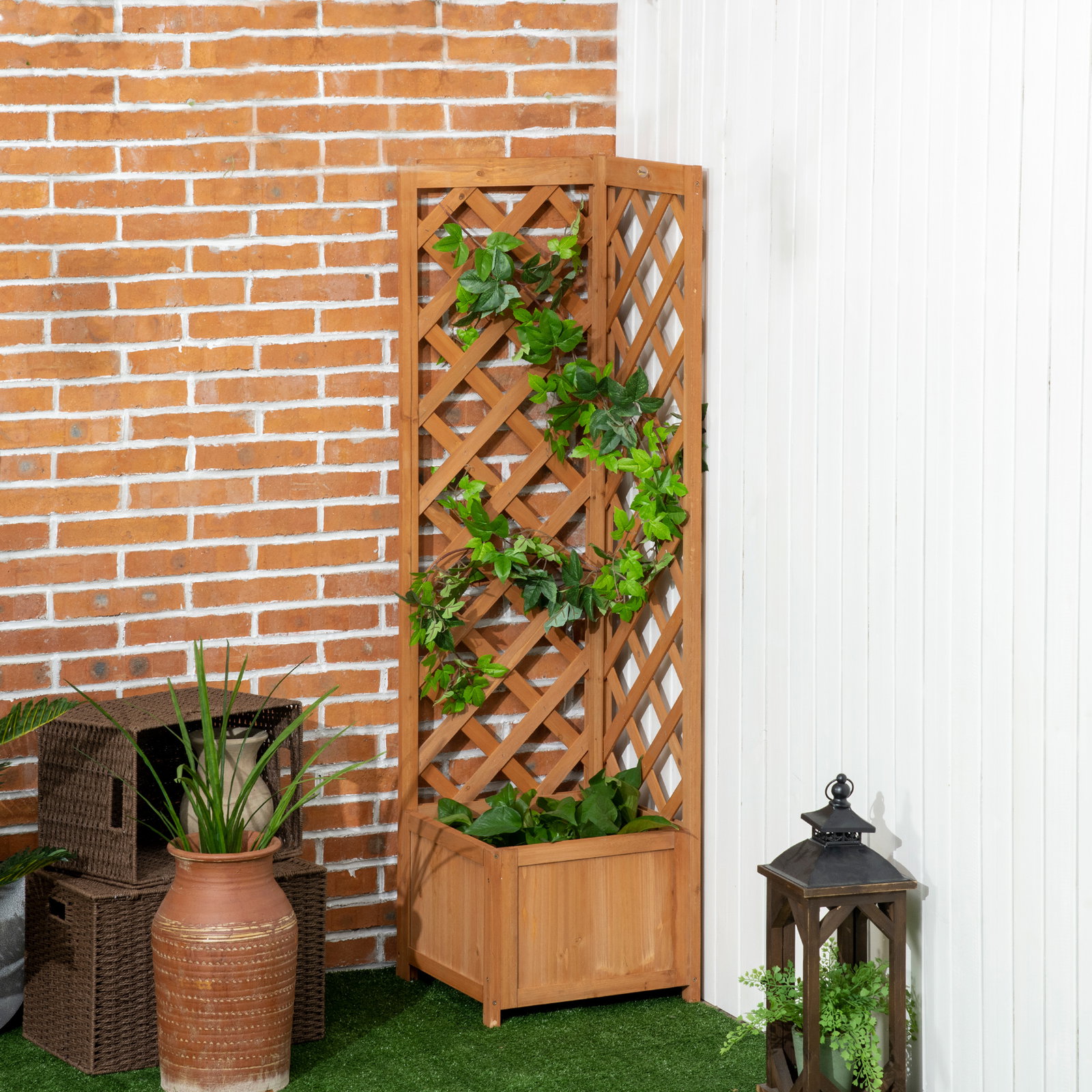 Floreira com treliça de madeira caixa de plantio com suporte para plantas trepadeiras 40x40x145cm madeira