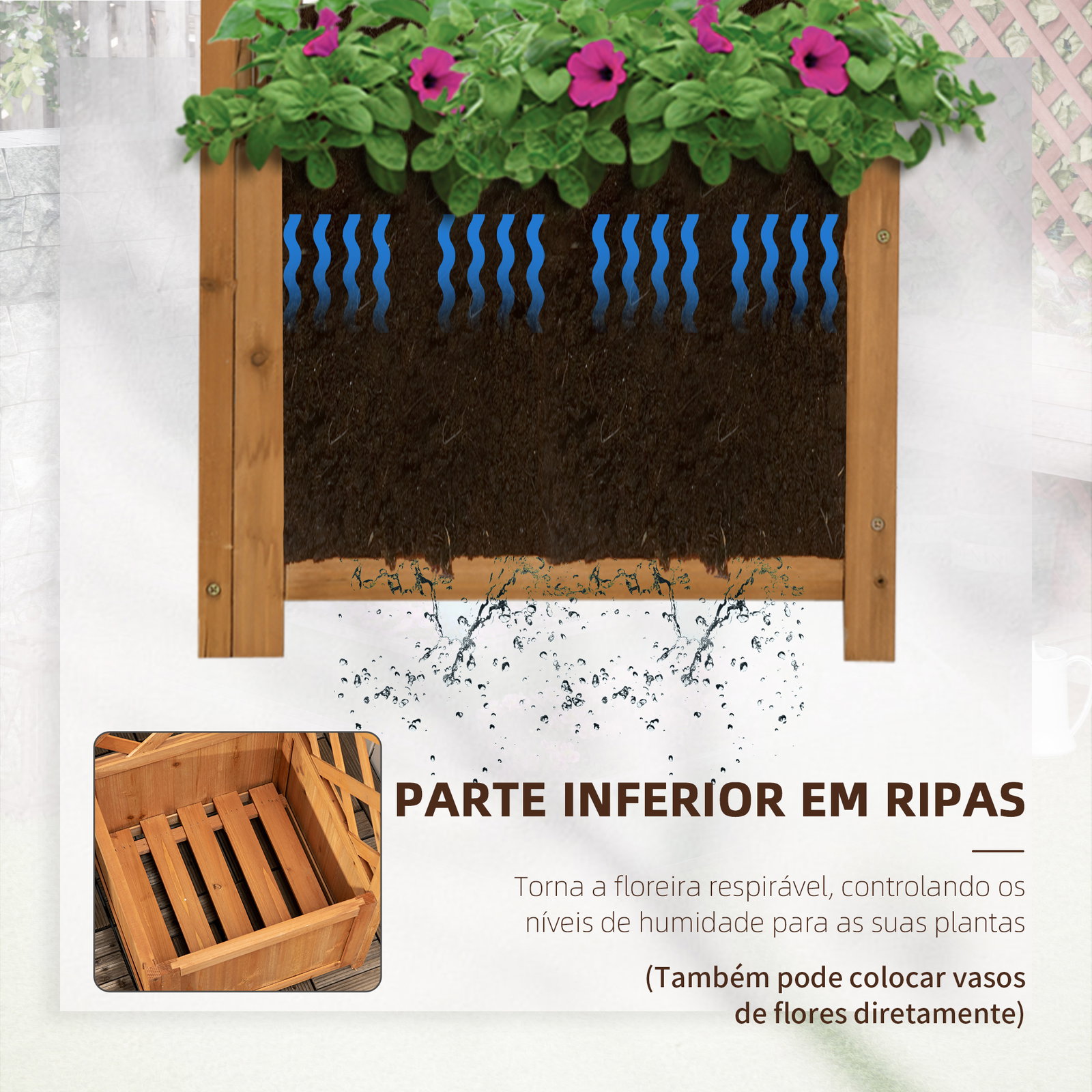 Floreira com treliça de madeira caixa de plantio com suporte para plantas trepadeiras 40x40x145cm madeira