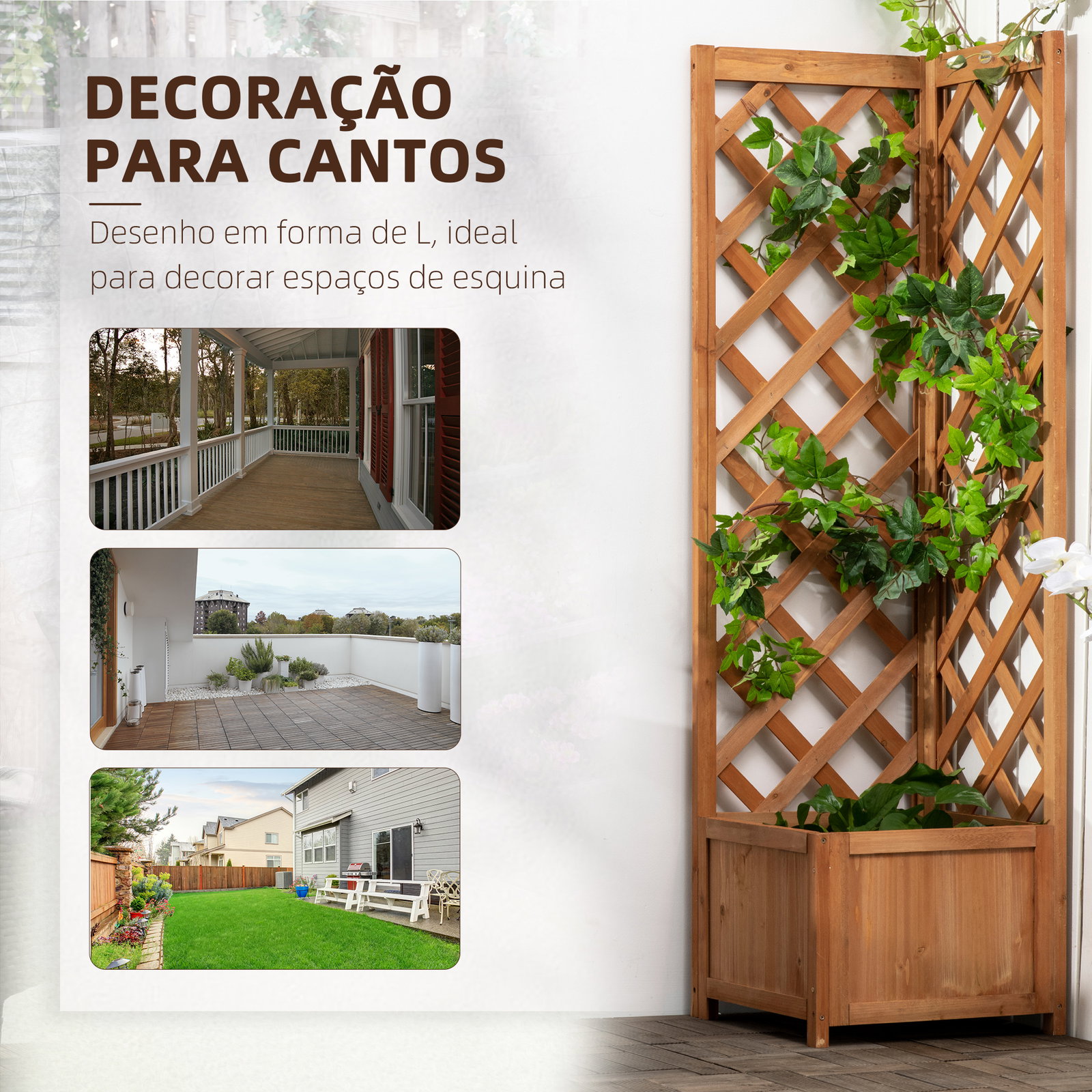 Floreira com treliça de madeira caixa de plantio com suporte para plantas trepadeiras 40x40x145cm madeira