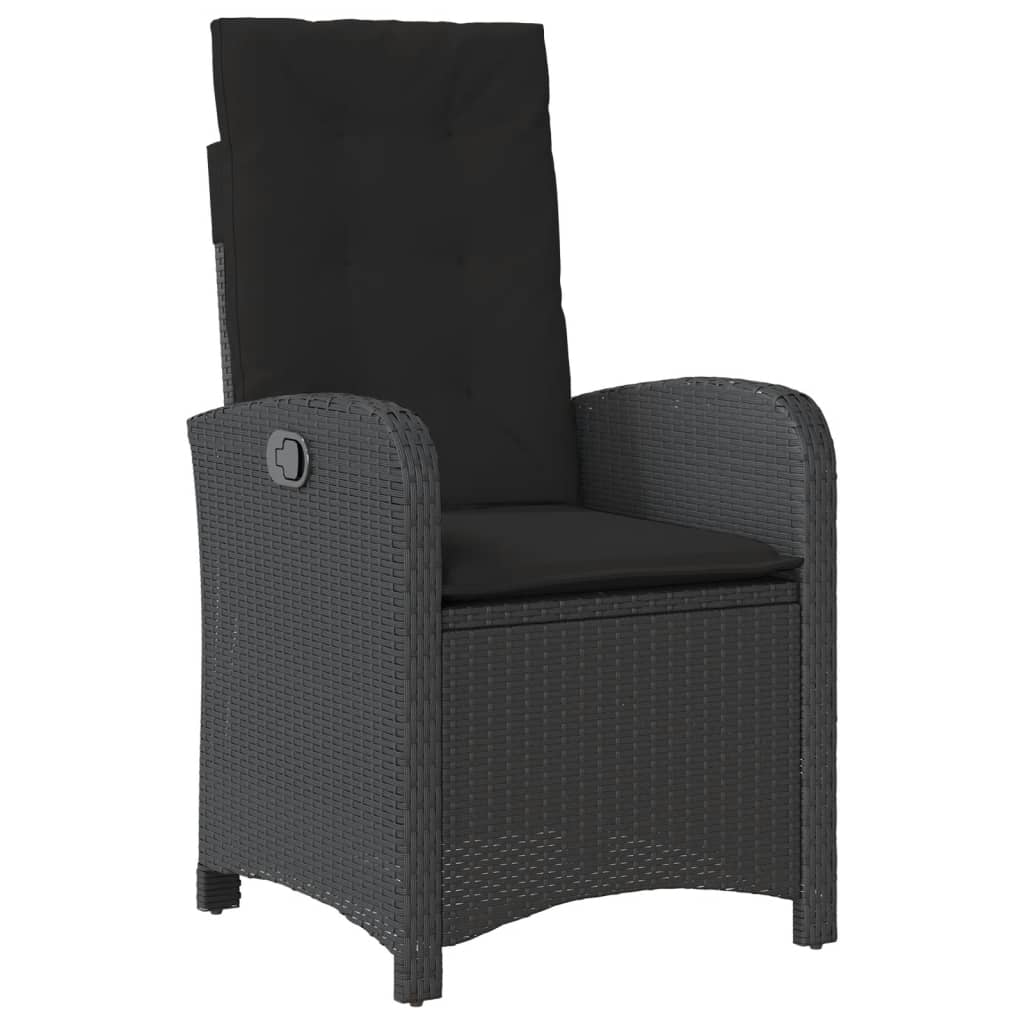 3 Pcs conjunto de jantar p/ jardim c/ almofadões vime PE preto